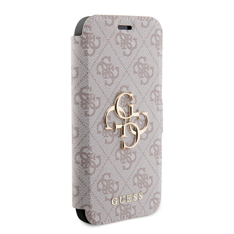 Husa tip carte iPhone 15 Pro Guess Book 4G, roz, GUBKP15L4GMGPI