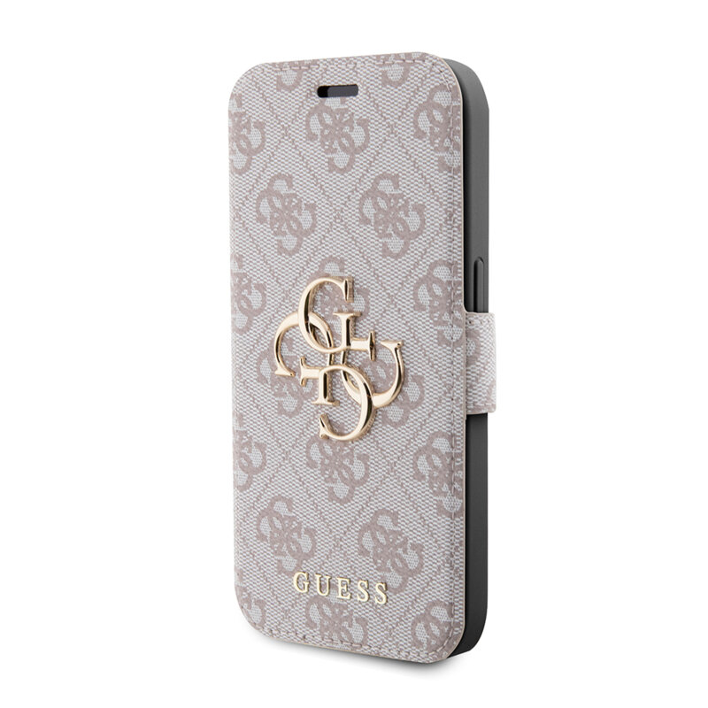 Husa tip carte iPhone 15 Pro Guess Book 4G, roz, GUBKP15L4GMGPI