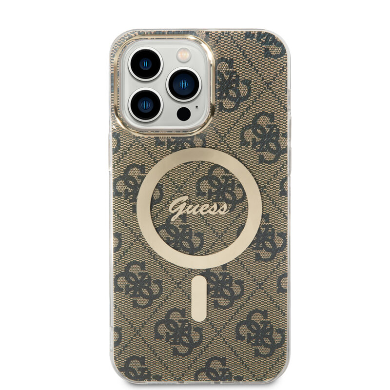 Husa iPhone 15 Pro Max originala Guess IML 4G MagSafe, maro, GUHMP15XH4STW