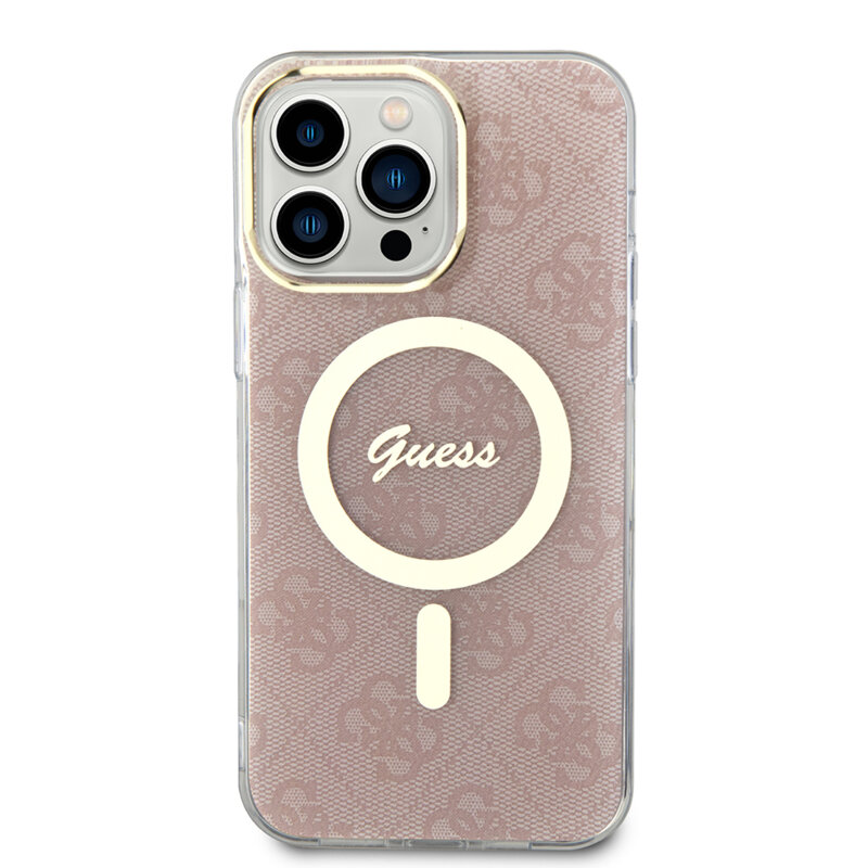 Husa iPhone 15 Pro Max originala Guess IML 4G MagSafe, roz, GUHMP15XH4STP