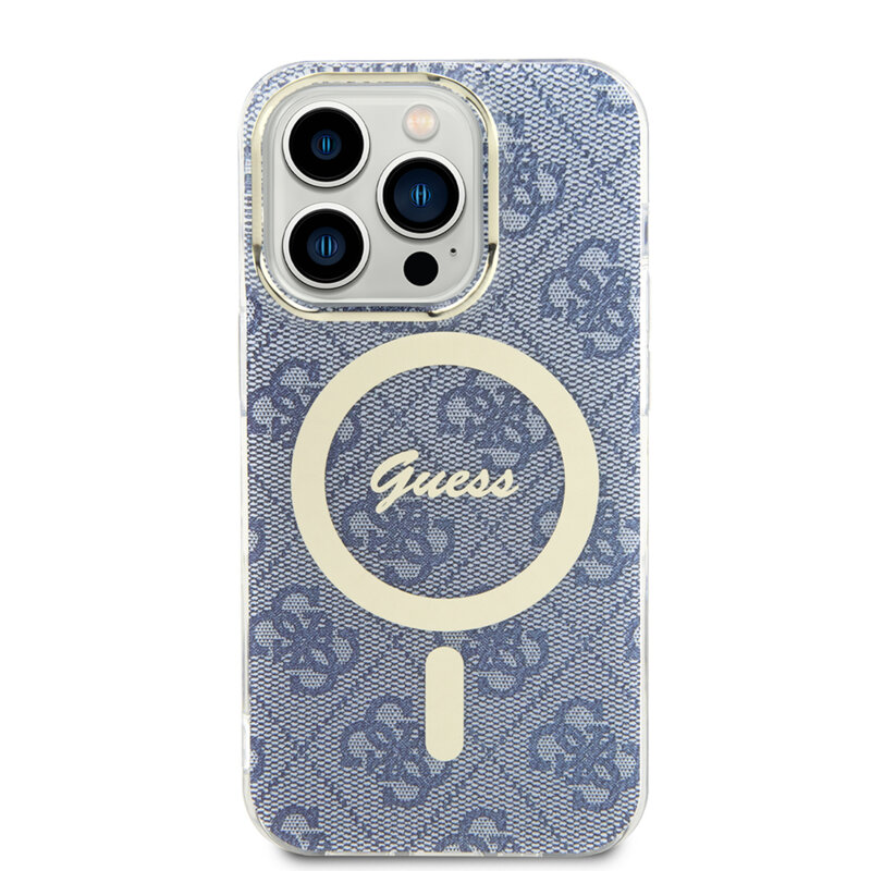 Husa iPhone 15 Pro originala Guess IML 4G MagSafe, albastru, GUHMP15LH4STB