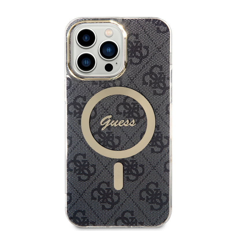 Husa iPhone 15 Pro originala Guess IML 4G MagSafe, negru, GUHMP15LH4STK