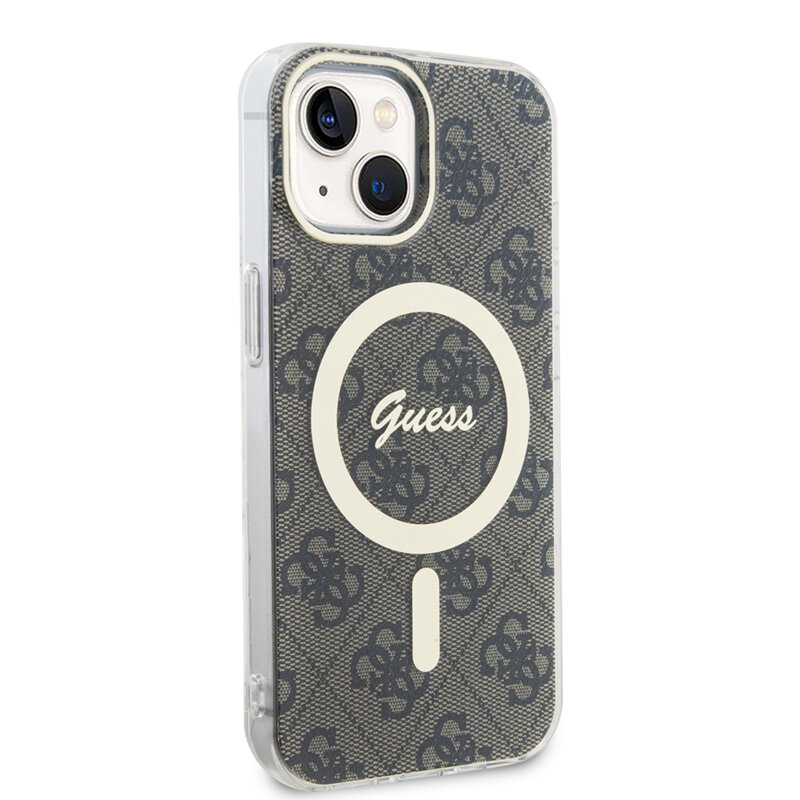 Husa iPhone 15 originala Guess IML 4G MagSafe, maro, GUHMP15SH4STW