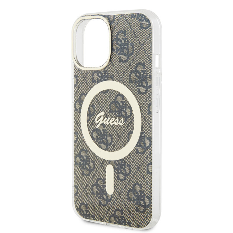 Husa iPhone 15 originala Guess IML 4G MagSafe, maro, GUHMP15SH4STW
