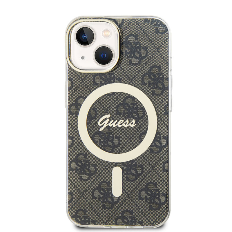 Husa iPhone 15 Plus originala Guess IML 4G MagSafe, maro, GUHMP15MH4STW