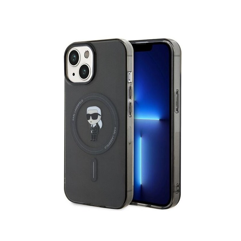 Husa iPhone 15 Karl Lagerfeld IML MagSafe, Ikonik, negru, KLHMP15SHFCKNOK