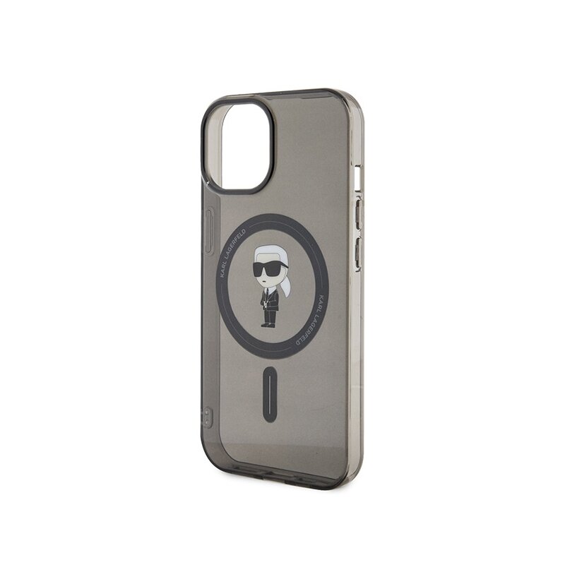 Husa iPhone 15 Karl Lagerfeld IML MagSafe, Ikonik, negru, KLHMP15SHFCKNOK