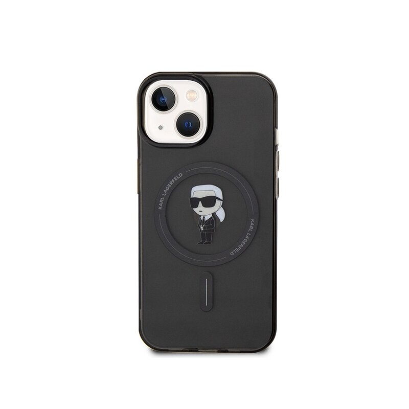 Husa iPhone 15 Karl Lagerfeld IML MagSafe, Ikonik, negru, KLHMP15SHFCKNOK