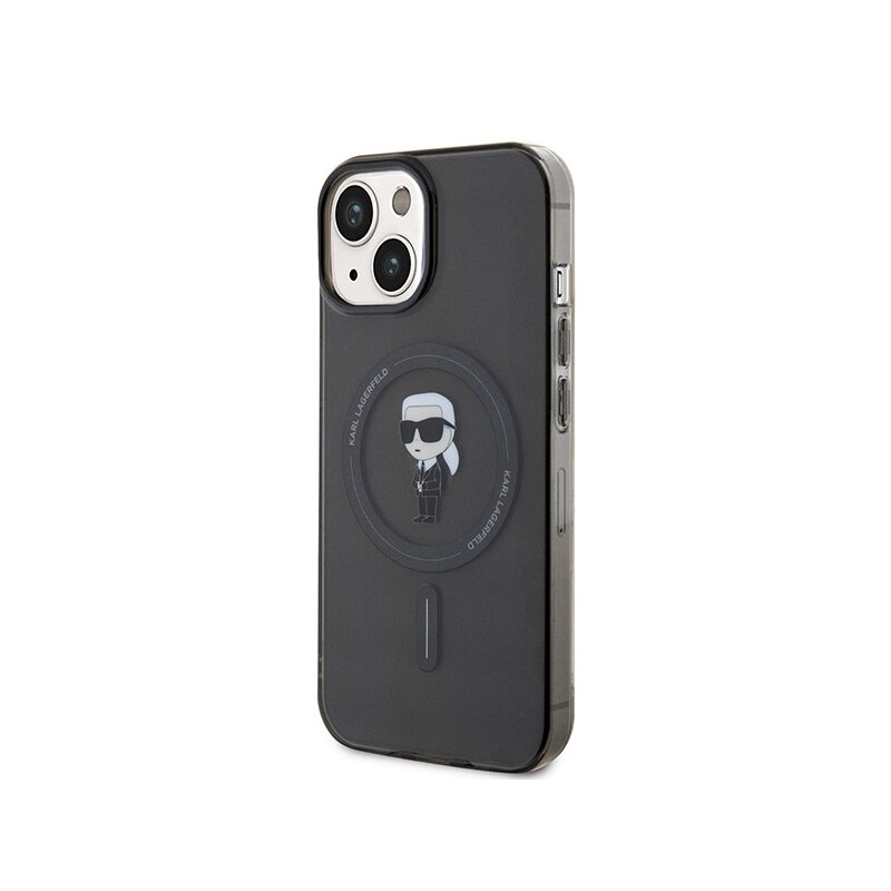 Husa iPhone 15 Karl Lagerfeld IML MagSafe, Ikonik, negru, KLHMP15SHFCKNOK