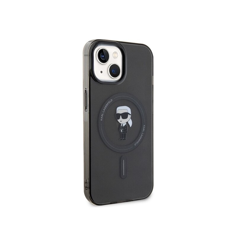 Husa iPhone 15 Karl Lagerfeld IML MagSafe, Ikonik, negru, KLHMP15SHFCKNOK