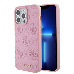 Husa iPhone 15 Pro Guess Leather 4G Stamped, roz, GUHCP15LP4EPMP