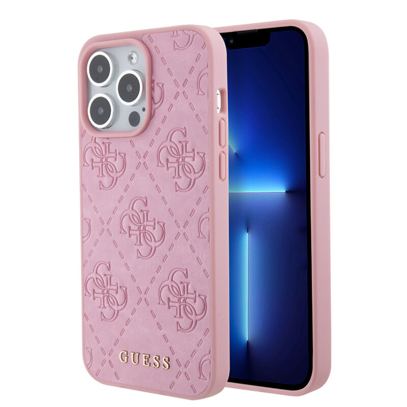 Husa iPhone 15 Pro Guess Leather 4G Stamped, roz, GUHCP15LP4EPMP
