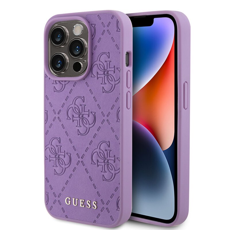 Husa iPhone 15 Pro Max Guess Leather 4G Stamped, mov, GUHCP15XP4EPMU