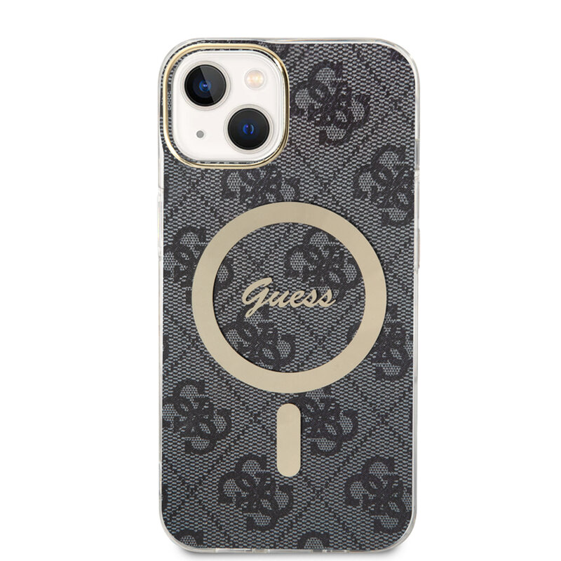 Husa iPhone 15 originala Guess IML 4G MagSafe, negru, GUHMP15SH4STK