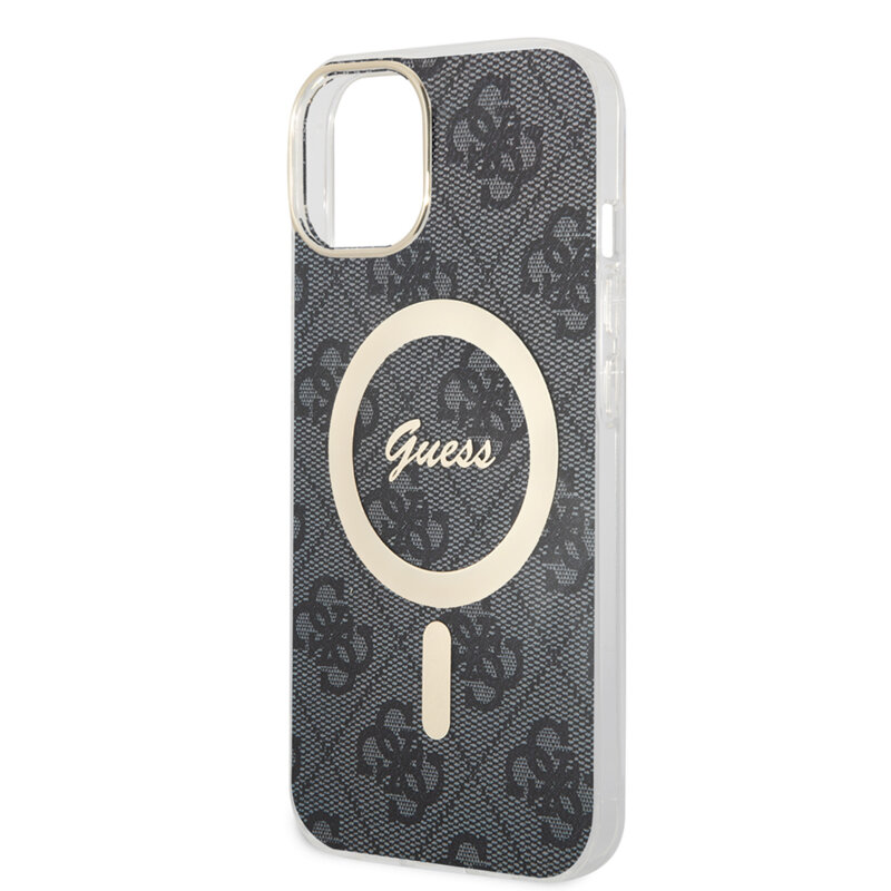 Husa iPhone 15 originala Guess IML 4G MagSafe, negru, GUHMP15SH4STK
