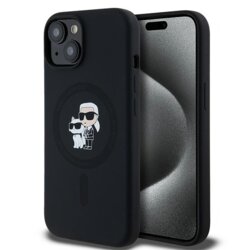 Husa Karl Lagerfeld iPhone 15 Plus Silicone MagSafe, Karl&Choupette, negru, KLHMP15MSCMKCRHK