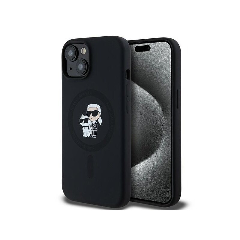 Husa Karl Lagerfeld iPhone 15 Plus Silicone MagSafe, Karl&Choupette, negru, KLHMP15MSCMKCRHK