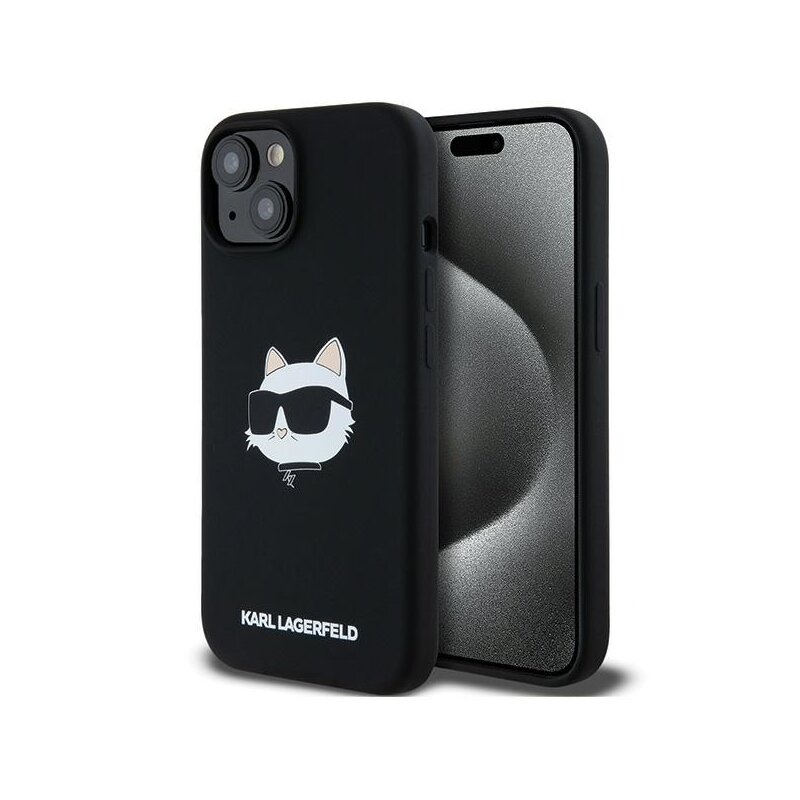 Husa Karl Lagerfeld iPhone 15 Plus Silicone MagSafe, Choupette Head, negru, KLHMP15MSCHPPLK