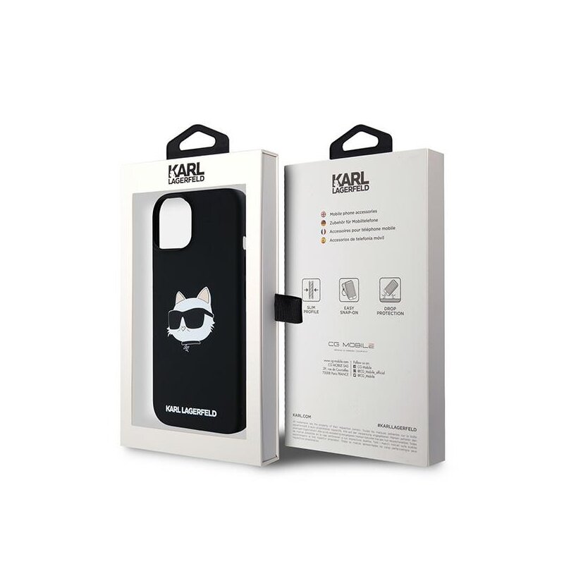 Husa Karl Lagerfeld iPhone 15 Plus Silicone MagSafe, Choupette Head, negru, KLHMP15MSCHPPLK
