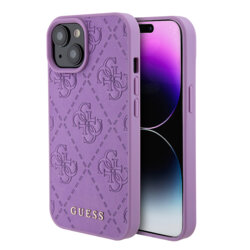 Husa iPhone 15 Guess Leather 4G Stamped, mov, GUHCP15SP4EPMU
