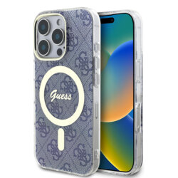 Husa iPhone 16 Pro Max originala Guess IML 4G MagSafe, albastru, GUHMP16XH4STB