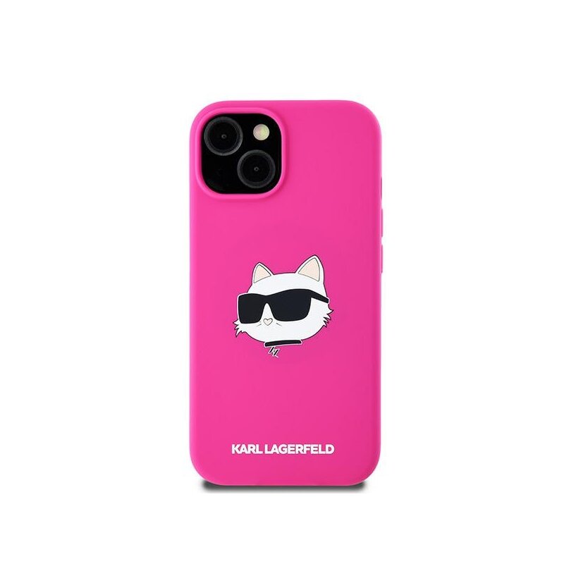 Husa Karl Lagerfeld iPhone 15 Plus Silicone MagSafe, Choupette Head, fucsia, KLHMP15MSCHPPLF