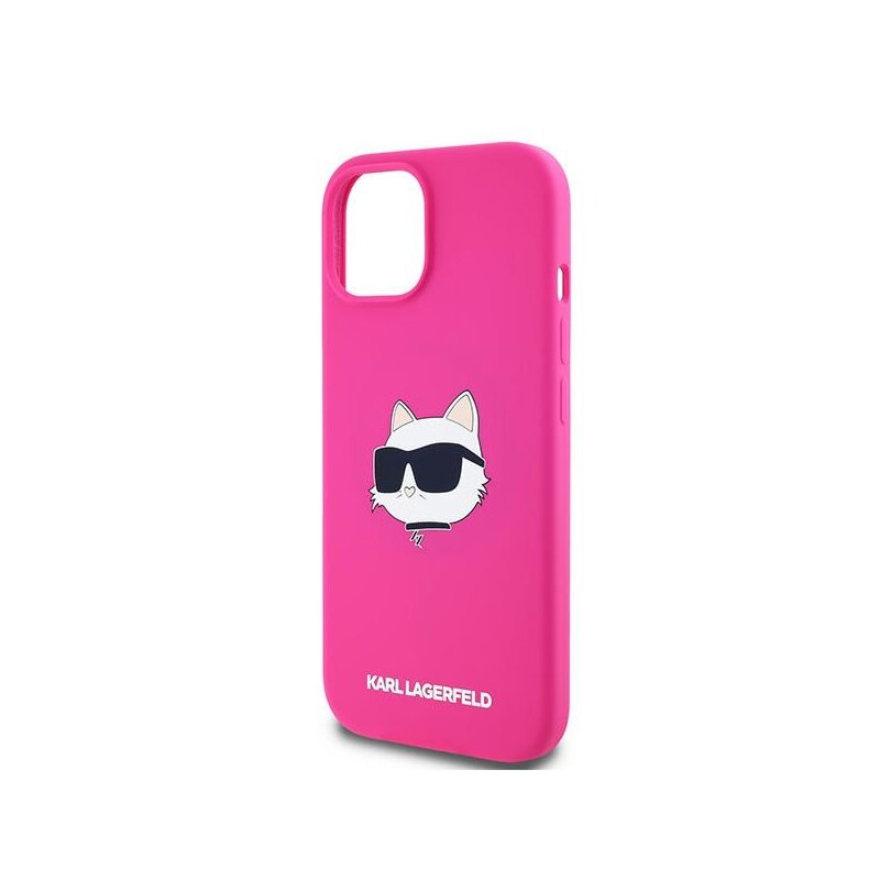 Husa Karl Lagerfeld iPhone 15 Plus Silicone MagSafe, Choupette Head, fucsia, KLHMP15MSCHPPLF