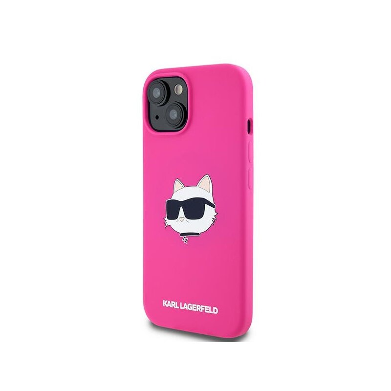 Husa Karl Lagerfeld iPhone 15 Plus Silicone MagSafe, Choupette Head, fucsia, KLHMP15MSCHPPLF