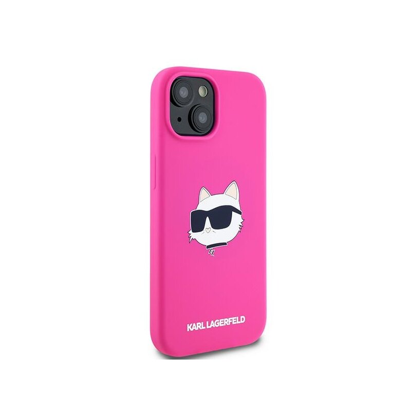 Husa Karl Lagerfeld iPhone 15 Plus Silicone MagSafe, Choupette Head, fucsia, KLHMP15MSCHPPLF