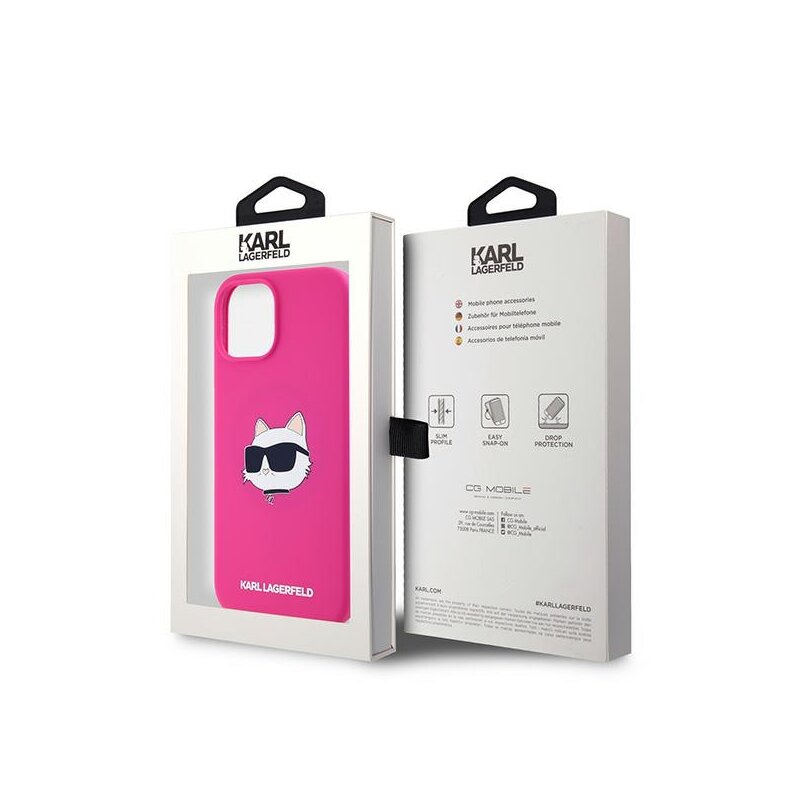 Husa Karl Lagerfeld iPhone 15 Plus Silicone MagSafe, Choupette Head, fucsia, KLHMP15MSCHPPLF