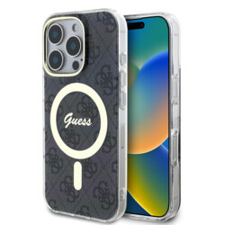 Husa iPhone 16 Pro Max originala Guess IML 4G MagSafe, negru, GUHMP16XH4STK
