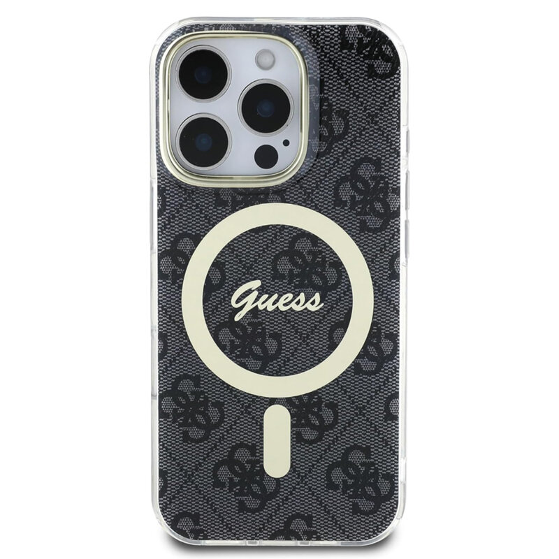 Husa iPhone 16 Pro originala Guess IML 4G MagSafe, negru, GUHMP16LH4STK