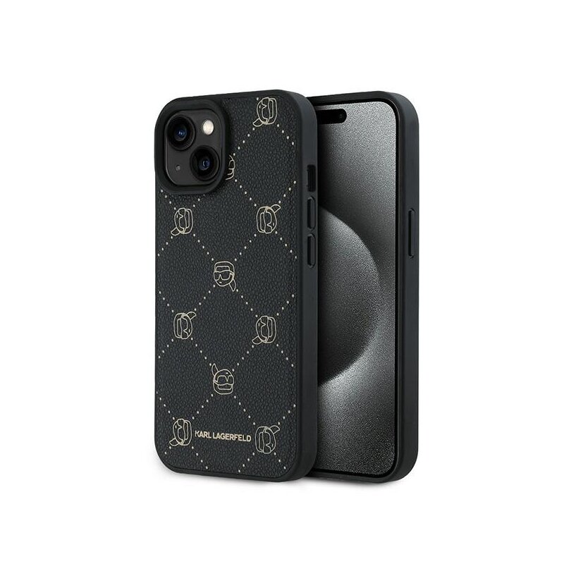 Husa iPhone 15 Plus Karl Lagerfeld Leather MagSafe, Karl Head, negru, KLHMP15MPGKHPHK