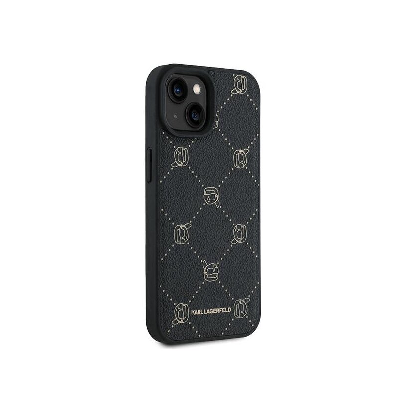 Husa iPhone 15 Plus Karl Lagerfeld Leather MagSafe, Karl Head, negru, KLHMP15MPGKHPHK