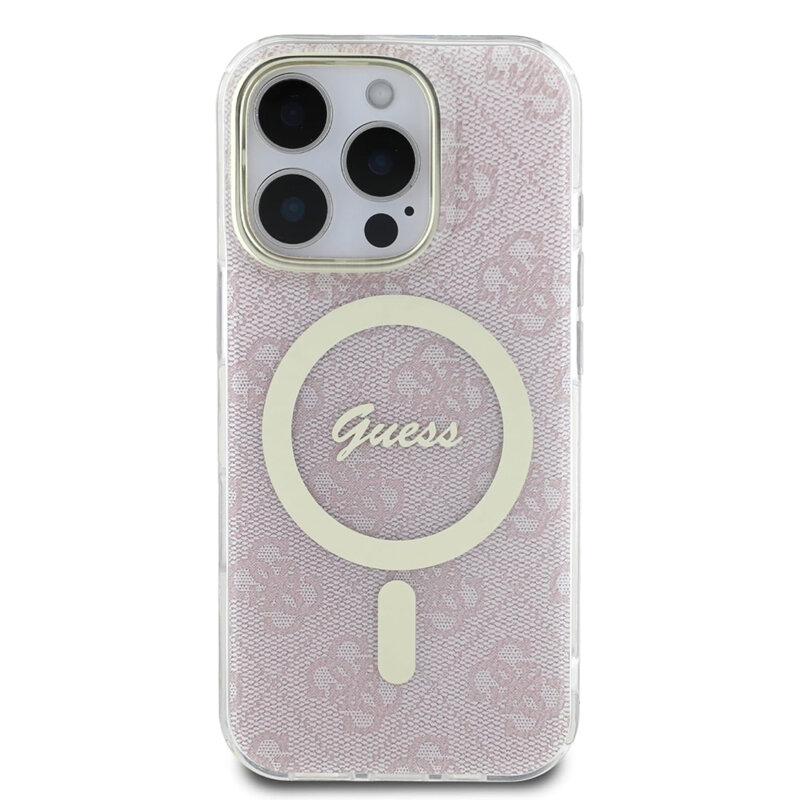 Husa iPhone 16 Pro originala Guess IML 4G MagSafe, roz, GUHMP16LH4STP