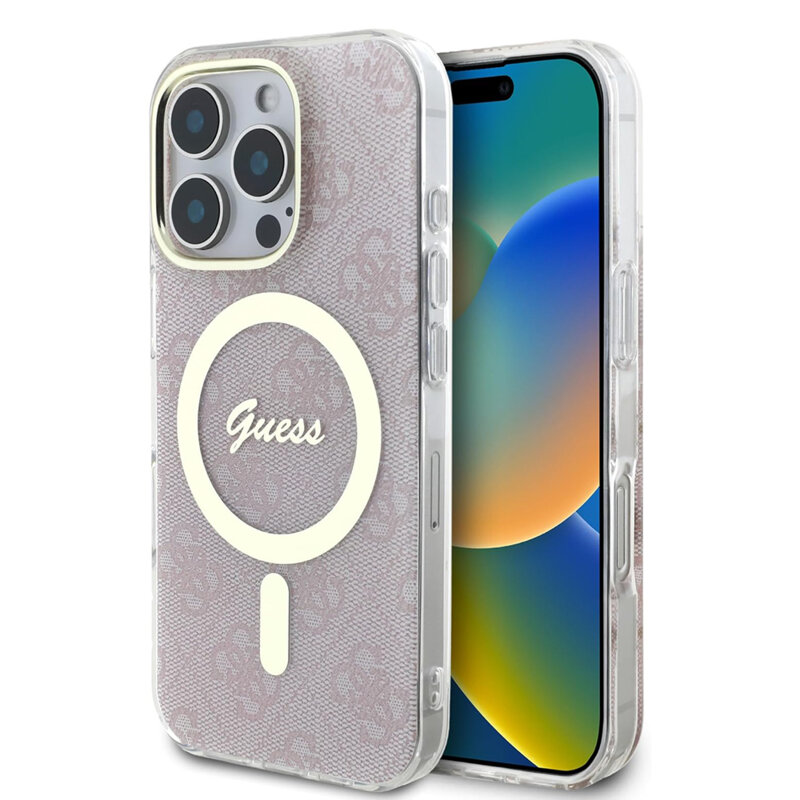 Husa iPhone 16 Pro Max originala Guess IML 4G MagSafe, roz, GUHMP16XH4STP