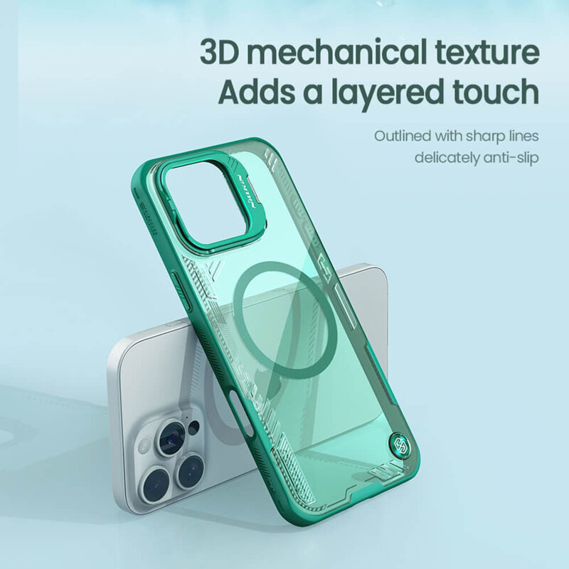 Husa iPhone 16 Pro Nillkin Iceblade Prop Magnetic, cu decupaj camera, verde