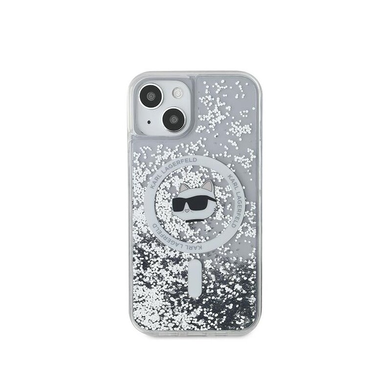 Husa Karl Lagerfeld iPhone 15 Plus Liquid Glitter MagSafe, Choupette Head, clear, KLHMP15MLGCHSGH