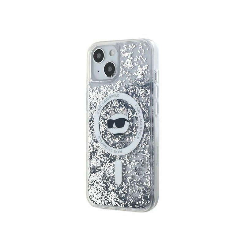 Husa Karl Lagerfeld iPhone 15 Plus Liquid Glitter MagSafe, Choupette Head, clear, KLHMP15MLGCHSGH