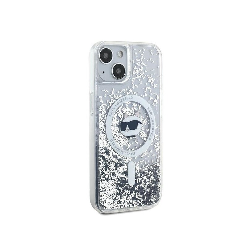 Husa Karl Lagerfeld iPhone 15 Plus Liquid Glitter MagSafe, Choupette Head, clear, KLHMP15MLGCHSGH