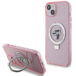 Husa iPhone 15 Plus Karl Lagerfeld Hardcase Ring Stand MagSafe, Karl&Choupette, roz, KLHMP15MHMRSKCP
