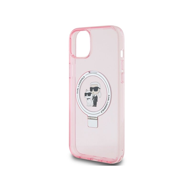 Husa iPhone 15 Plus Karl Lagerfeld Hardcase Ring Stand MagSafe, Karl&Choupette, roz, KLHMP15MHMRSKCP