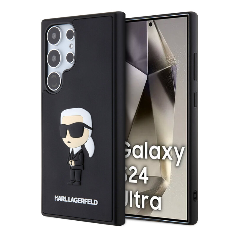 Husa originala Samsung Galaxy S24 Ultra Karl Lagerfeld 3D Design, Rubber Ikonik, negru, KLHCS24L3DRKINK