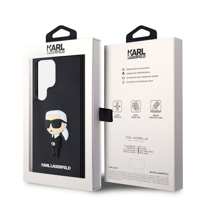 Husa originala Samsung Galaxy S24 Ultra Karl Lagerfeld 3D Design, Rubber Ikonik, negru, KLHCS24L3DRKINK