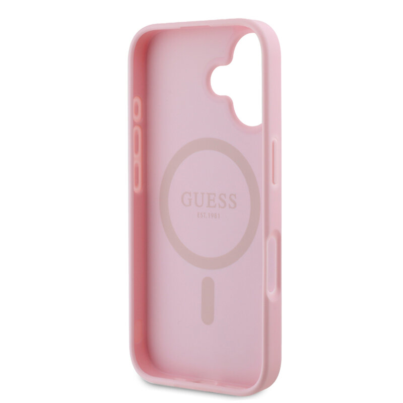 Husa iPhone 16 Plus Guess Peony Script MagSafe, roz, GUHMP16MPGPYSP