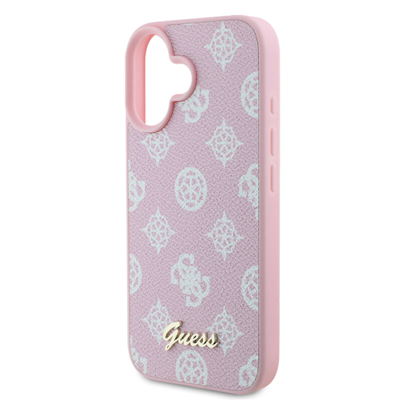 Husa iPhone 16 Plus Guess Peony Script MagSafe, roz, GUHMP16MPGPYSP