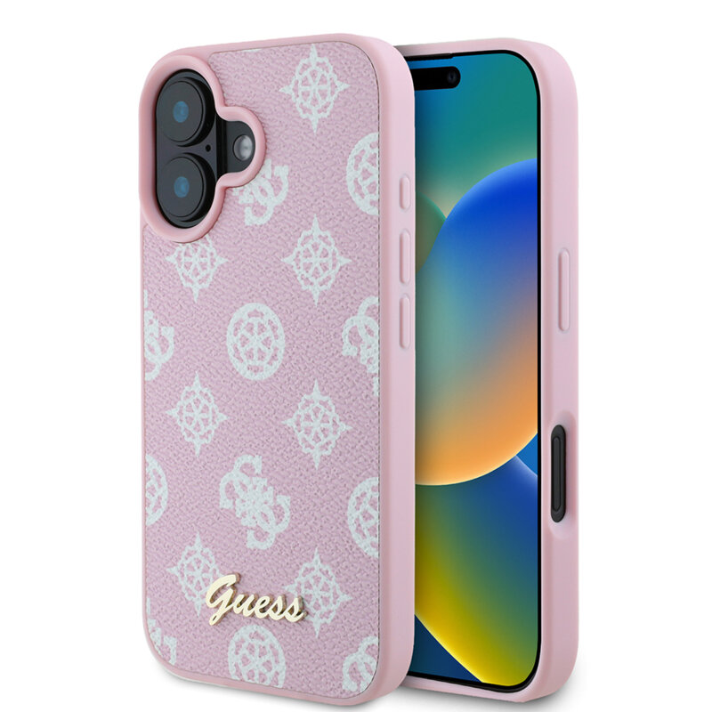 Husa iPhone 16 Guess Peony Script MagSafe, roz, GUHMP16SPGPYSP