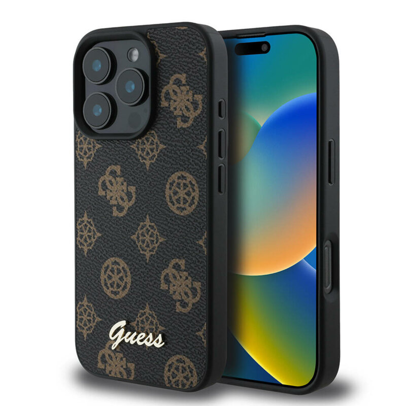 Husa iPhone 16 Pro Max Guess Peony Script MagSafe, negru, GUHMP16XPGPYSK
