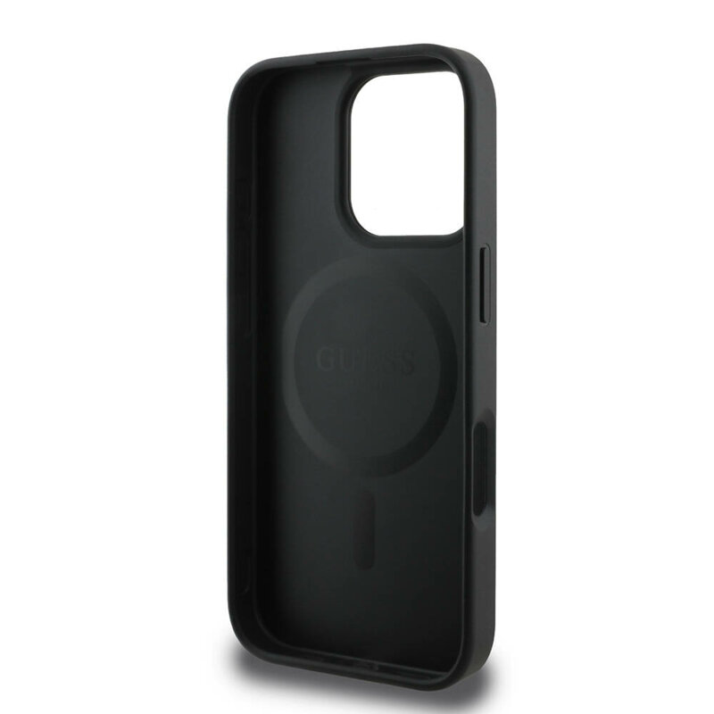Husa iPhone 16 Pro Max Guess Peony Script MagSafe, negru, GUHMP16XPGPYSK