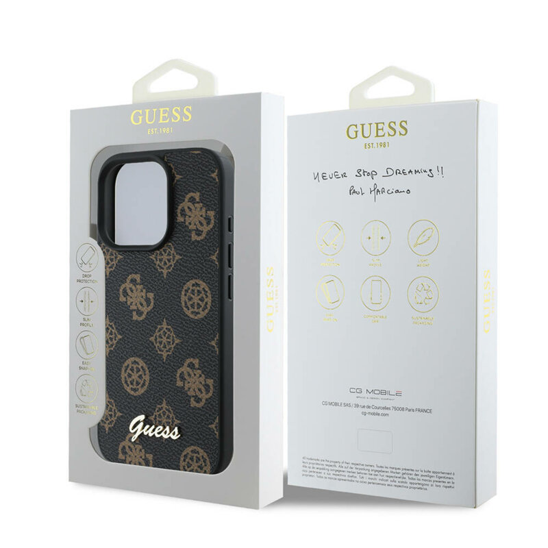 Husa iPhone 16 Pro Max Guess Peony Script MagSafe, negru, GUHMP16XPGPYSK